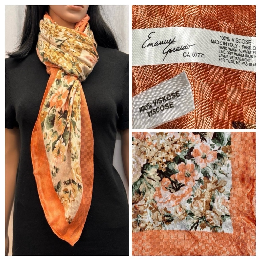 Emanuel Geraldo Vibrant Orange and Yellow Botanical Silk Feel Viscose Scarf
